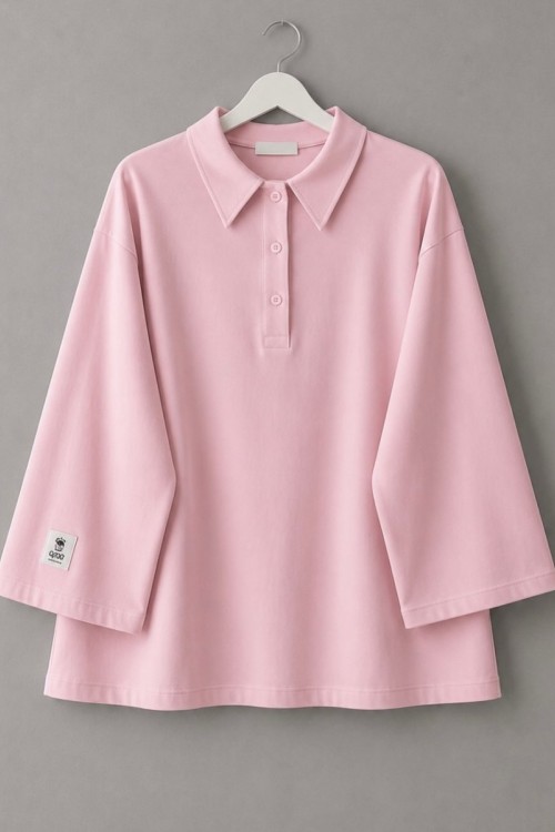 Polo Yaka Süprem Sweatshirt Pembe
