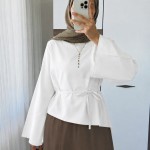 Asimetrik Poplin Bluz Beyaz