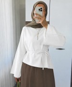 Asimetrik Poplin Bluz Beyaz