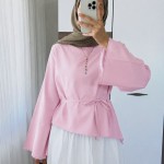 Asimetrik Poplin Bluz Pembe