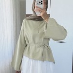 Asimetrik Poplin Bluz Çağla Yeşili