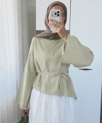 Asimetrik Poplin Bluz Çağla Yeşili