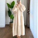 Oversize Müslin Elbise Bej