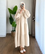 Oversize Müslin Elbise Bej