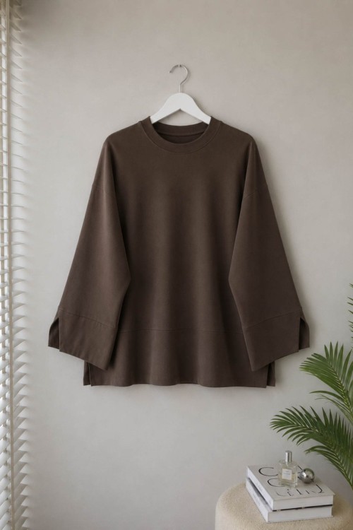 Yırtmaç Detaylı Süprem Sweatshirt Kahverengi