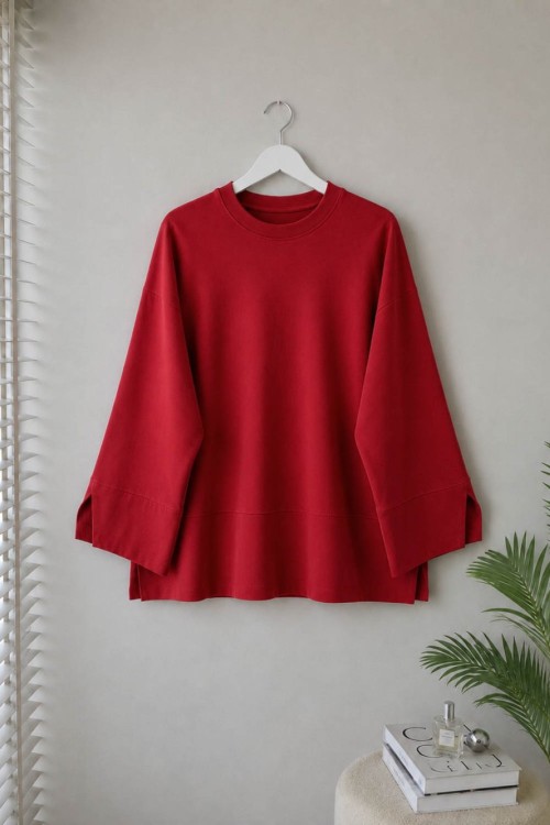 Yırtmaç Detaylı Süprem Sweatshirt Kırmızı