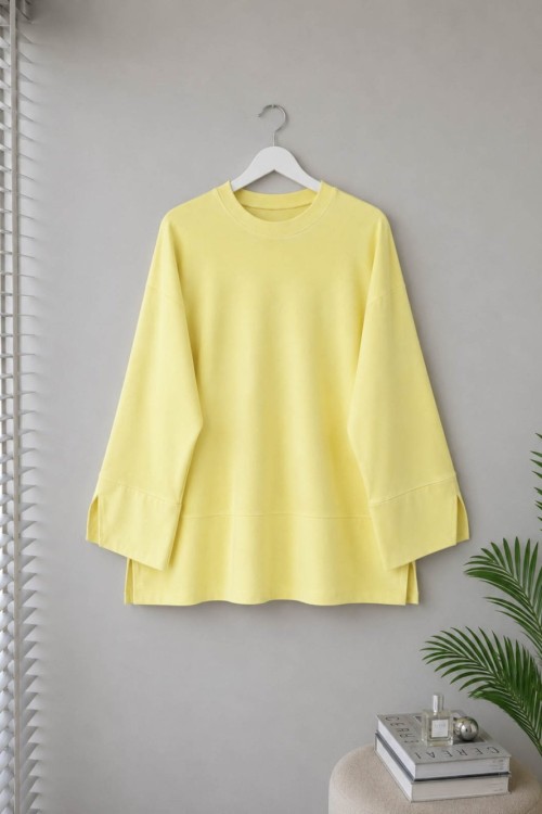 Yırtmaç Detaylı Süprem Sweatshirt Sarı