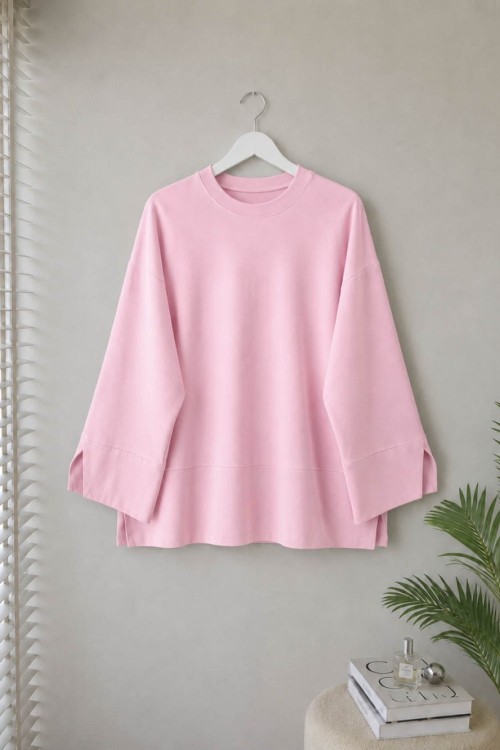 Yırtmaç Detaylı Süprem Sweatshirt Pembe
