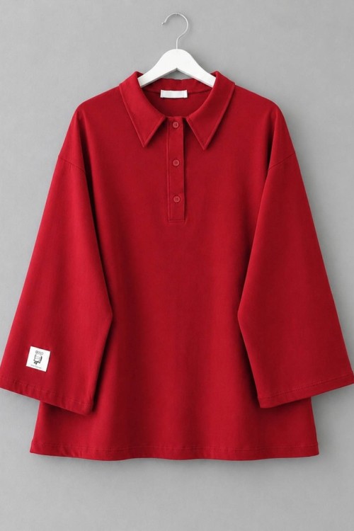 Polo Yaka Süprem Sweatshirt Kırmızı
