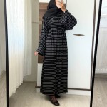 Çizgili Oversize Elbise Siyah