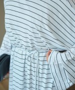 Çizgili Oversize Elbise Beyaz