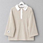 Gömlek Yaka Çizgili Sweatshirt Bej