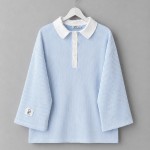 Gömlek Yaka Çizgili Sweatshirt Mavi