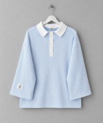Gömlek Yaka Çizgili Sweatshirt Mavi