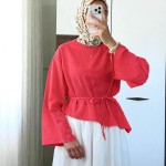 Asimetrik Poplin Bluz Kırmızı