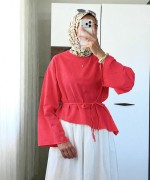 Asimetrik Poplin Bluz Kırmızı
