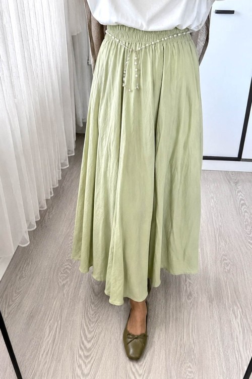 Kırışık Vual Etek Çağla Yeşili
