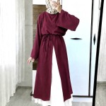 Yırtmaçlı Poplin Elbise Bordo