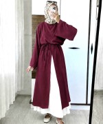 Yırtmaçlı Poplin Elbise Bordo