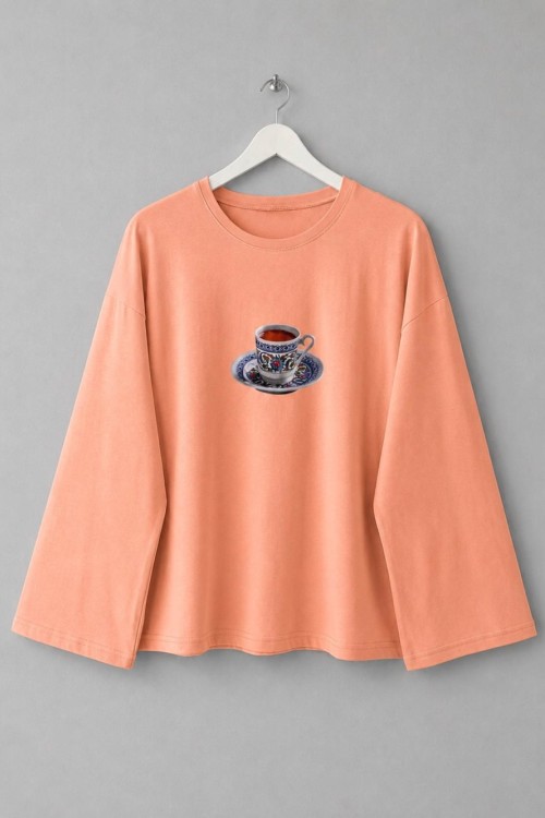 Fincan Baskılı Penye Sweatshirt  Yavru Ağzı
