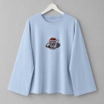 Fincan Baskılı Penye Sweatshirt  Mavi