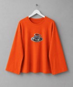 Fincan Baskılı Penye Sweatshirt  Turuncu