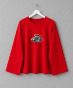 Fincan Baskılı Penye Sweatshirt  Kırmızı