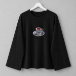 Fincan Baskılı Penye Sweatshirt  Siyah