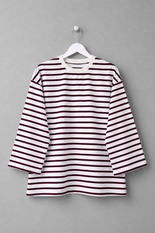 Bisiklet Yaka Çizgili Sweatshirt Bordo
