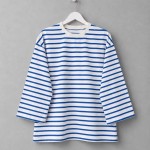 Bisiklet Yaka Çizgili Sweatshirt Saks Mavisi
