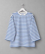 Bisiklet Yaka Çizgili Sweatshirt Saks Mavisi