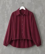 Oversize Büzgülü Gömlek Bordo