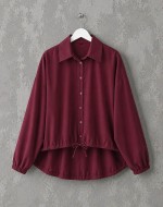 Oversize Büzgülü Gömlek Bordo