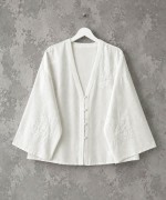  Nakış Detaylı Oversize Keten Kimono Ekru
