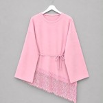 Eteği Dantel Detaylı Bluz Pembe
