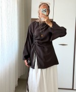 Yanı Büzgülü Modal Bluz Kahverengi