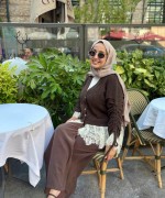 Kolları Büzgülü Dantel Detaylı Hırka Acı Kahve