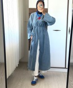 Yırtmaçlı Denim Tunik Kar Mavi