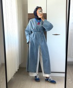 Yırtmaçlı Denim Tunik Kar Mavi