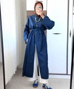 Yırtmaçlı Denim Tunik Lacivert