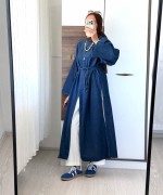 Yırtmaçlı Denim Tunik Lacivert