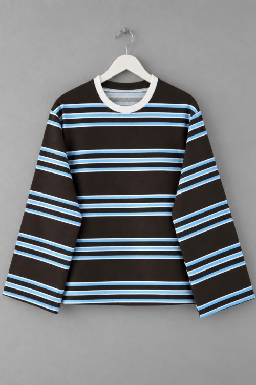 İki İplik Çizgili Sweatshirt Koyu Kahverengi