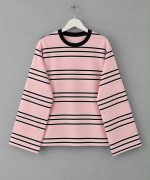 İki İplik Çizgili Sweatshirt Pembe