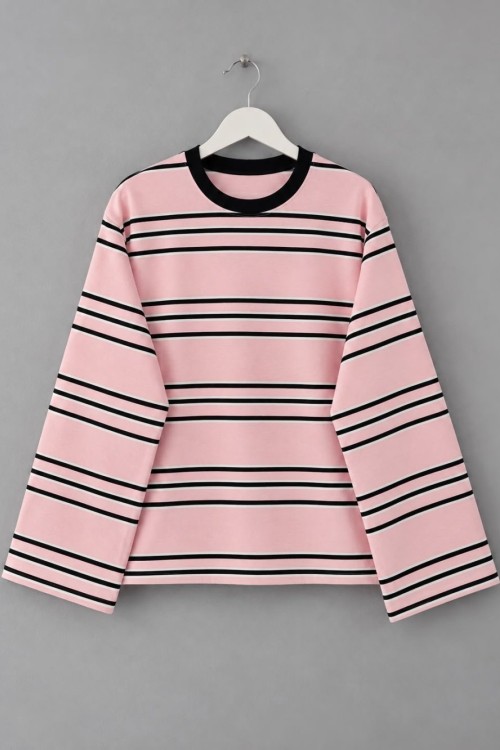İki İplik Çizgili Sweatshirt Pembe