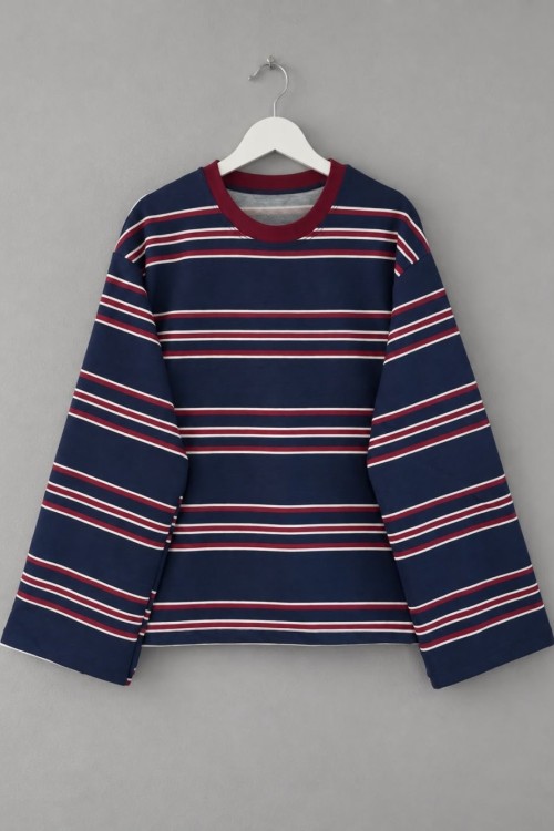 İki İplik Çizgili Sweatshirt Lacivert