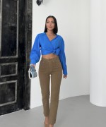 Dikişsiz Paça Mom Fit Kot Pantolon Sütlü Kahve