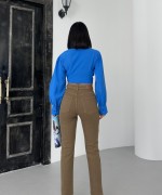 Dikişsiz Paça Mom Fit Kot Pantolon Sütlü Kahve