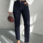 Dikişsiz Paça Mom Fit Kot Pantolon Koyu Lacivert