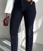 Dikişsiz Paça Mom Fit Kot Pantolon Koyu Lacivert