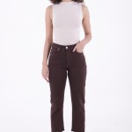 Dikişsiz Paça Mom Fit Kot Pantolon Kahverengi